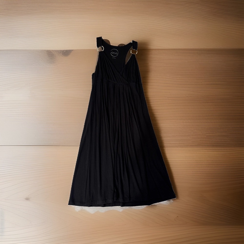 INC International Concepts Black Maxi Dress L Ring Hardware Surplice Sleeveless